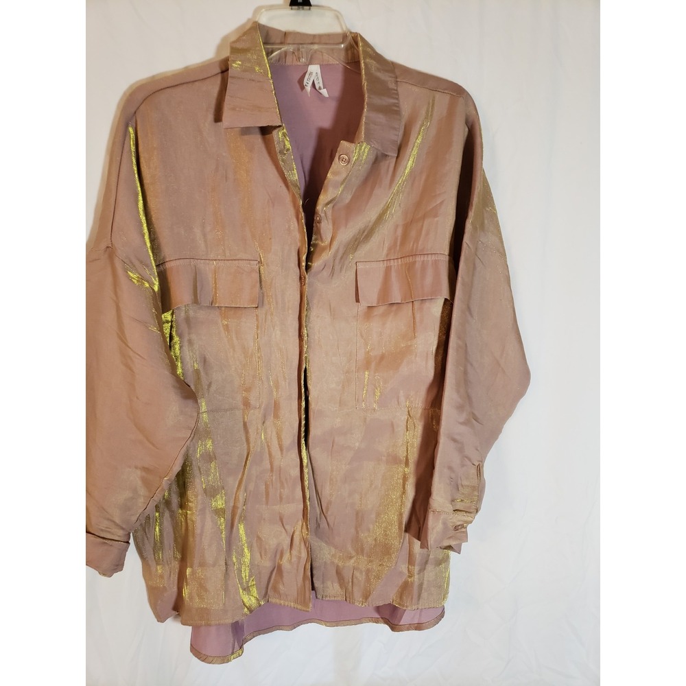 Women's Live 4 Truth Tan Gold Shimmer Long Sleeve Blouse Size M